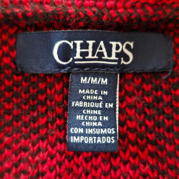 Chaps Festive Season Cardigan M Red Black Buffalo Plaid Winter Wardrobe Classic - Picture 3 of 6